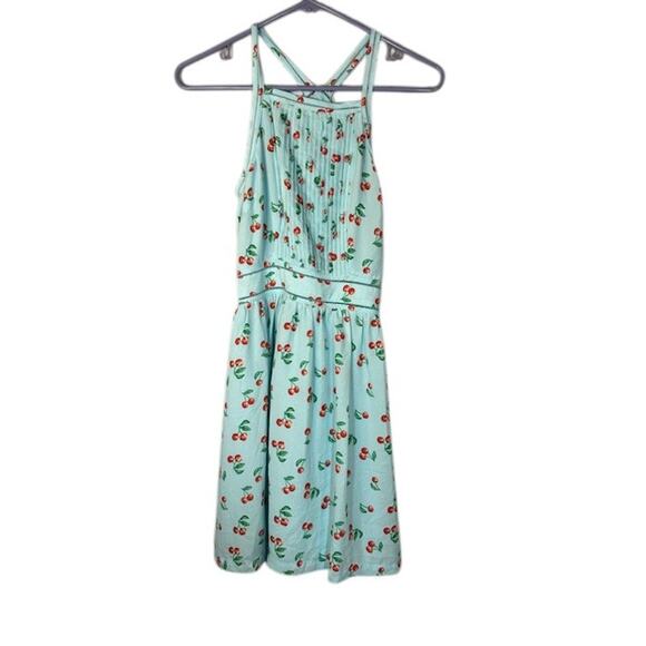 Maison Jules Baby Blue Red Cherry Sleeveless Lined Sundress Women Sz XXS - Picture 1 of 9